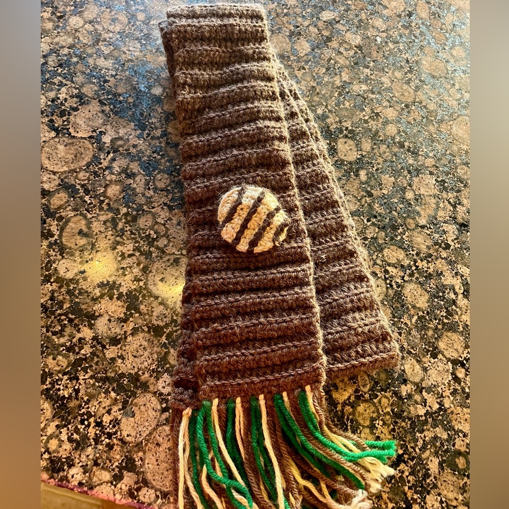 Handmade Girl Scout Brownie Crochet Scarf With Cookie.